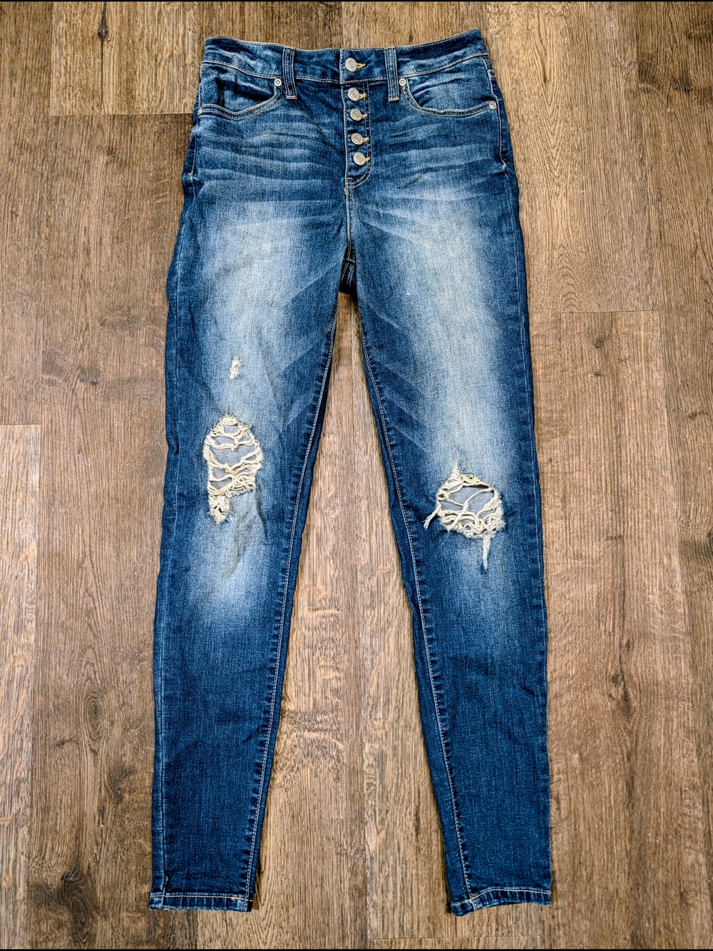 Bluenotes Skinny Distressed Button-Fly Jeans - Blue